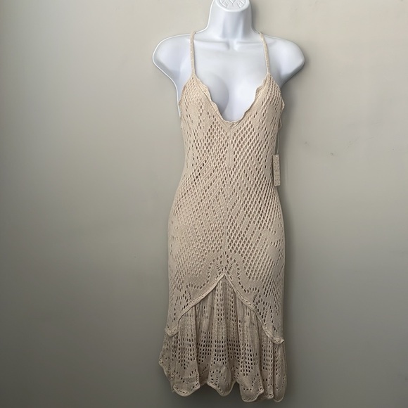 Free People Crochet Knit Spaghetti Strap Dress size Medium Bohemian